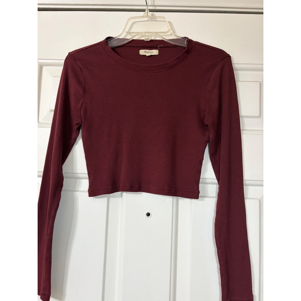 Madewell | Ribbed Long Sleeve Crop Top | Medium || Burgundy|